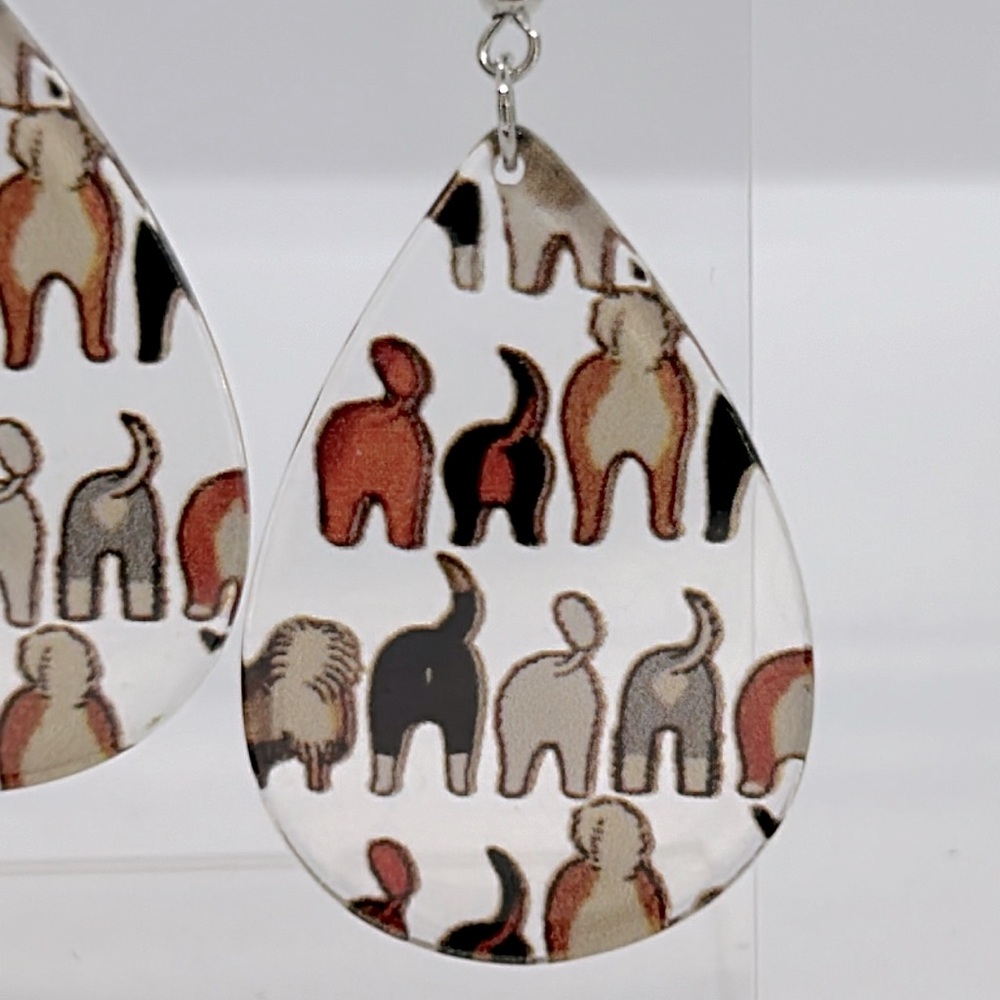 Dog Butt Acrylic Colorful Dangle Earrings Fun Style Fashion Jewelry - Picture 3 of 4